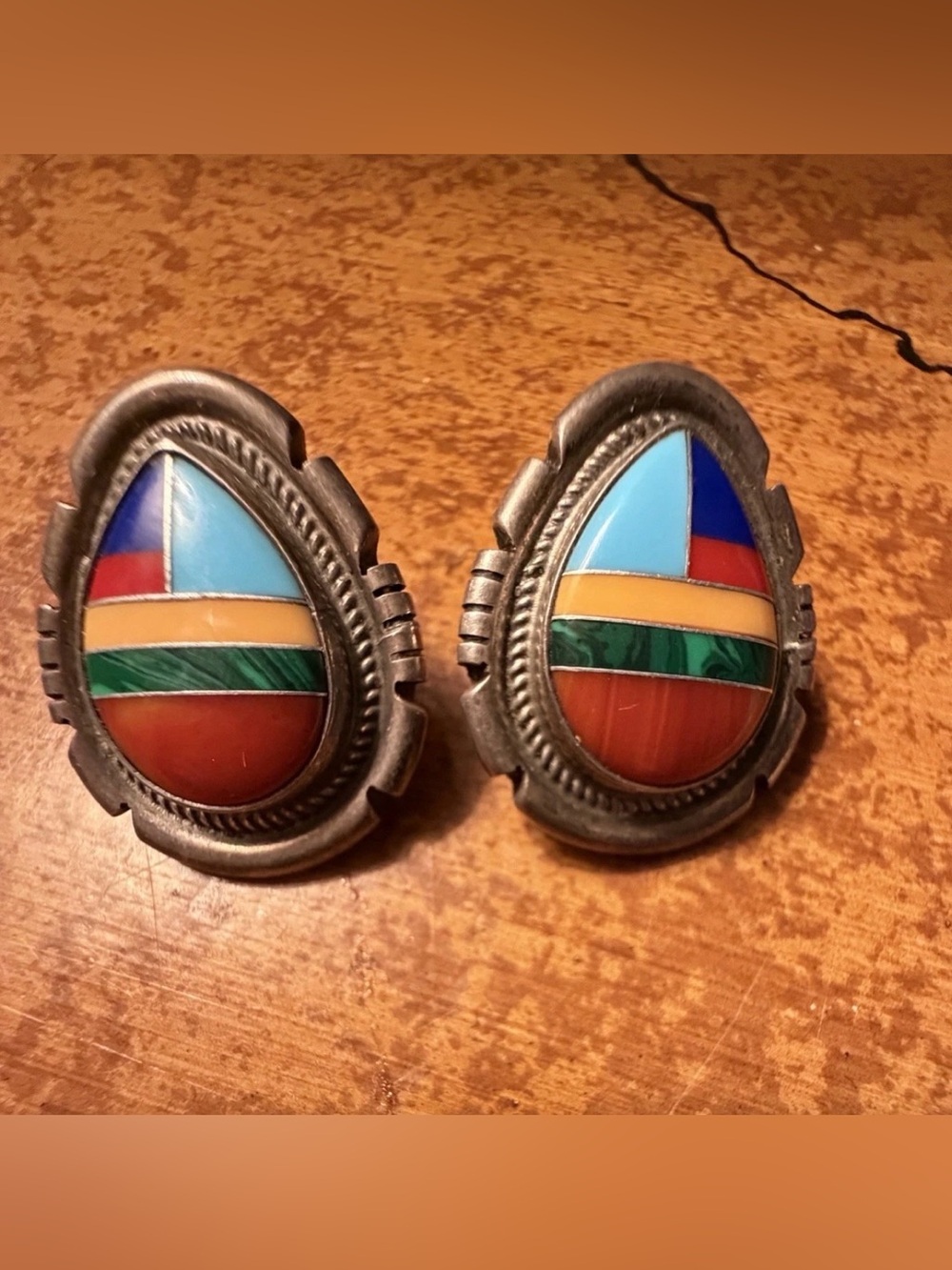 Vintage Navajo Jon McCray
Sterling Silver Multi-Stone Inlay
Post Earrings .925